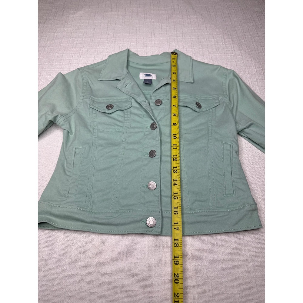 Old Navy Denim Jacket Girls L 10-12 Green Cotton Stretch Trucker Button Up Coat - Picture 8 of 10